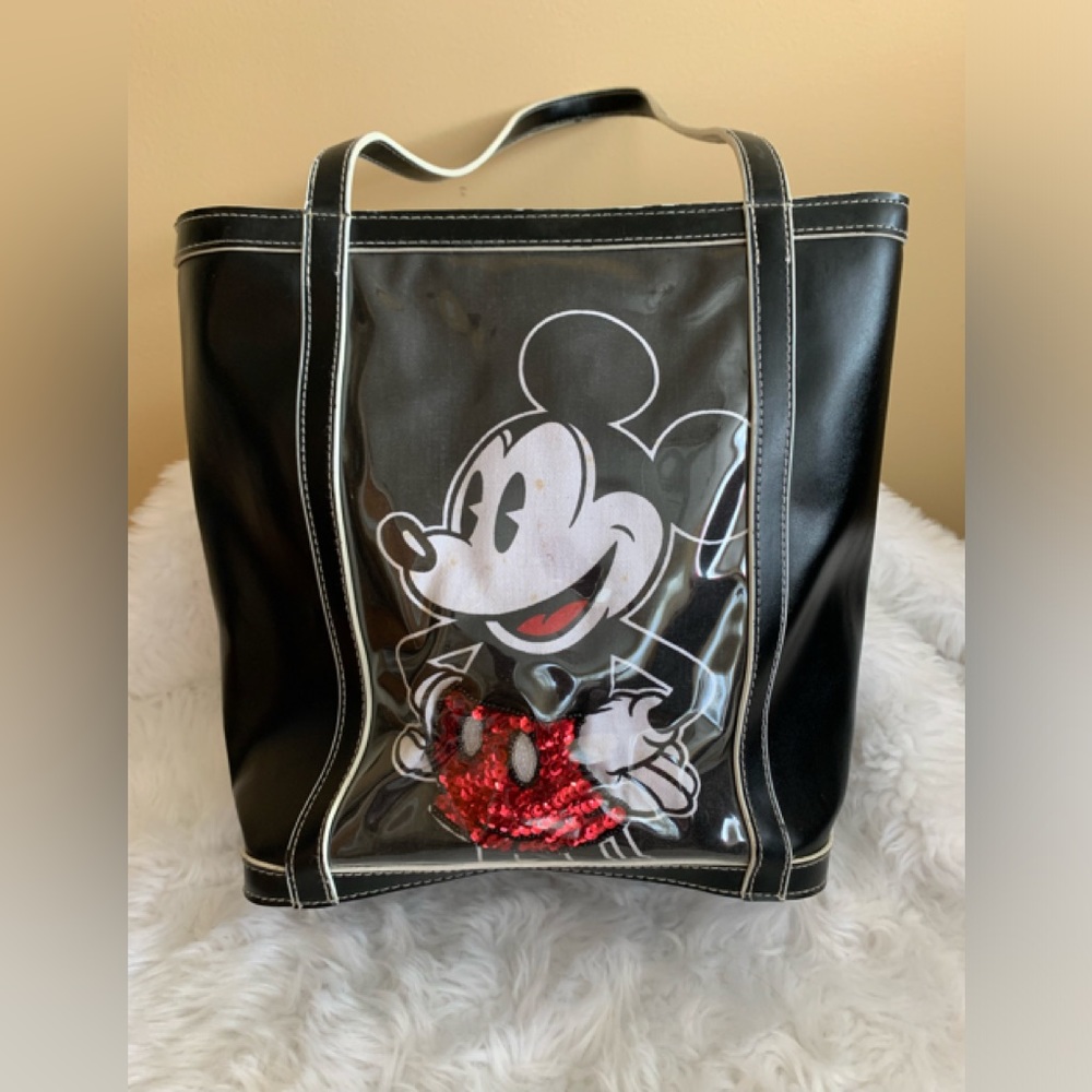 VINTAGE DISNEY Mickey Mouse black bag with sequins accents (behind plast…